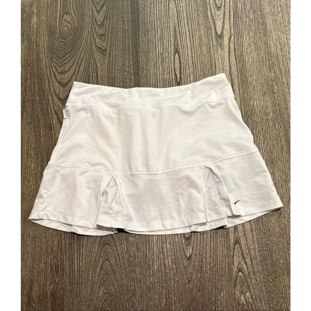 Nike Womens Dri-Fit Tennis Skirt Mid Rise Stretch Pull-On Swoosh Logo White Sz S